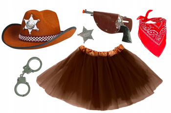 STRÓJ KOWBOJKA SZERYF KAPELUSZ BRĄZOWY DZIECIĘCY KOWBOJSKI REWOLWER ODZNAKA