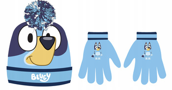 ZESTAW CZAPKA ZIMOWA PIESEK BLUEY Z POMPONEM + RĘKAWICZKI