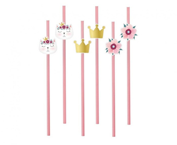 SŁOMKI PAPIEROWE KOTEK URODZINOWE 6szt