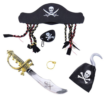 ZESTAW PIRATA CZAPKA HAK SZABLA OPASKA NA OKO