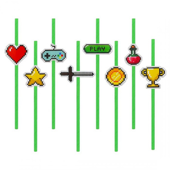 SŁOMKI PAPIEROWE GAME ON PIKSELE 8szt