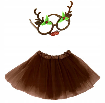STRÓJ RENIFER OKULARY Z NOSKIEM + SPÓDNICZKA TIULOWA TUTU BRĄZOWA