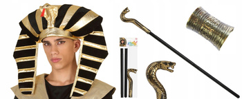 CZAPKA FARAONA KLEOPATRY KORONA EGIPT + LASKA BERŁO Z WĘŻEM + BRANSOLETKA