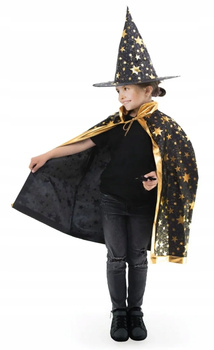 STRÓJ CZARODZIEJA WIEDŹMY PELERYNA 80cm KAPELUSZ