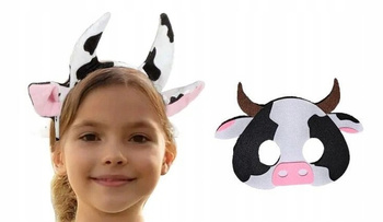 KRÓWKA PLUSZOWA OPASKA Z USZAMI I ROGAMI KROWA + MASKA FILCOWA