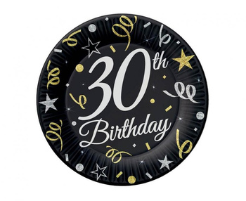 TALERZYKI PAPIEROWE 30 STE URODZINY 6SZT 18CM