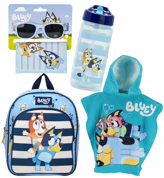 BIDON BLUEY BINGO ZESTAW WAKACYJNY RĘCZNIK PLAŻOWY PONCHO OKULARY