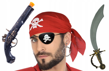 KOSTIUM PIRATA PIRATKI OPASKA KOLCZYK BANDANA PISTOLET SZABLA