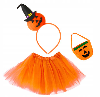 ZESTAW STRÓJ DYNIA OPASKA PLUSZOWA SPÓDNICZKA TUTU 30cm TOREBKA NA CUKIERKI