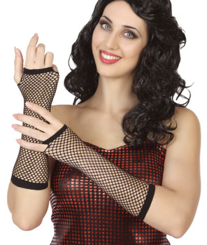 RĘKAWICZKI Z SIATKI DŁUGIE CZARNE RETRO LATA 20 DISCO