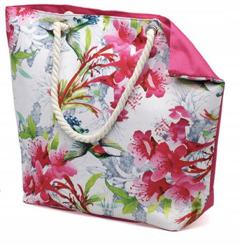 TORBA PLAŻOWA RÓŻOWA W KWIATY 55x39cm
