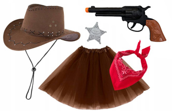 STRÓJ KOWBOJKA SZERYF PANIEŃSKI KAPELUSZ KOWBOJSKI REWOLWER ODZNAKA
