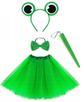 ZESTAW DO STROJU ŻABKA PLUSZOWA OPASKA Z USZAMI OGON MUSZKA SPÓDNICZKA TUTU