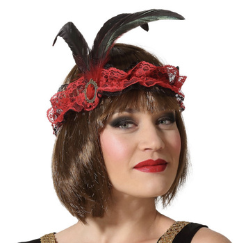 OPASKA LATA 20 Z PIÓRAMI CZARNO CZERWONA RETRO STRÓJ PRZEBRNIE