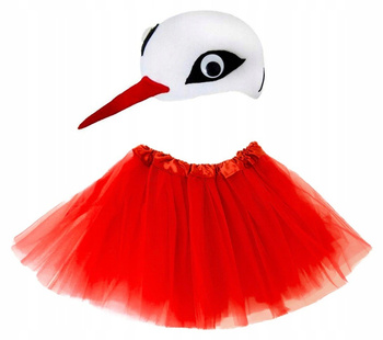 STRÓJ KOSTIUM BOCIAN DLA DZIEWCZYNKI CZAPKA FILCOWA + CZERWONE TUTU WIOSNA