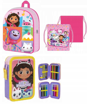 PLECAK KOCI DOMEK GABI GABBY DOLLHOUSE + PIÓRNIK Z WYPOSAŻENIEM + WOREK