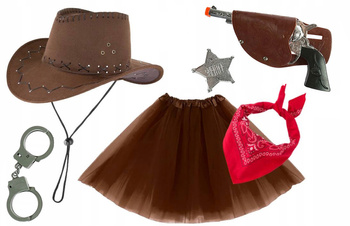 STRÓJ KOWBOJKA SZERYF DZIECIĘCY KAPELUSZ BRĄZOWY REWOLWER KABURA ODZNAKA