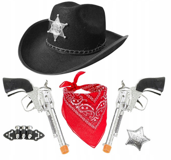 ZESTAW SZERYF KOWBOJ KAPELUSZ DZIECIĘCY BANDAMA CZERWONA PISTOLETY