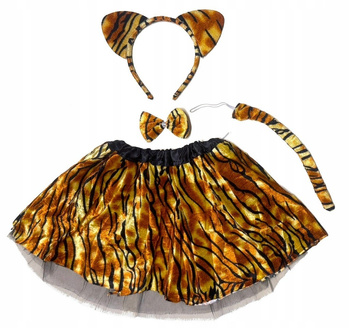 STRÓJ KOSTIUM TYGRYS ZESTAW SPÓDNICZKA TUTU OPASKA OGON KOT TYGRYSEK