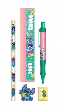 PRZYBORY SZKOLNE ZESTAW STITCH DŁUGOPIS OŁÓWEK LINIJKA GUMKA 5EL STICZ