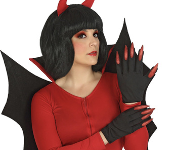 RĘKAWICZKI DO STROJU DIABLICY CZARNE Z CZERWONYMI PAZURAMI