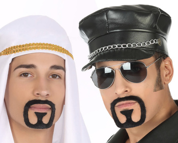 SZTUCZNE WĄSY Z BRÓDKĄ CZARNE DO STROJU SZEJK ARAB POLICJANT 1szt