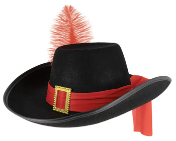 KAPELUSZ MUSZKIETERA CZARNO CZERWONY STRÓJ PRZEBRANIE