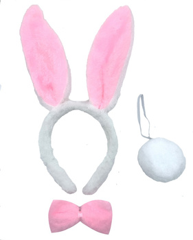 ZESTAW DO STROJU KRÓLICZEK PLUSZOWA OPASKA Z USZAMI OGON MUSZKA KRÓLIK