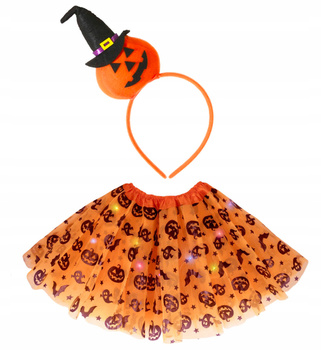 ZESTAW STRÓJ DYNIA OPASKA WIEDŹMA + SPÓDNICZKA TIULOWA Z WZORKAMI 30cm