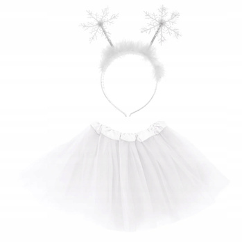 STRÓJ ŚNIEŻYNKA OPASKA PŁATKI ŚNIEGU + SPÓDNICZKA TIULOWA TUTU BIAŁA