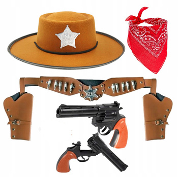 ZESTAW STRÓJ KOWBOJA DZIECKA KAPELUSZ BANDAMA KABURA 2 REWOLWERY