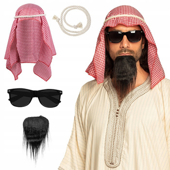 ZESTAW ARAB SZEJK STRÓJ PRZEBRANIE TURBAN OKULARY BRODA