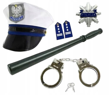 CZAPKA PAŁKA KAJDANKI ODZNAKA STRÓJ POLICJANTA POLICJANTKA