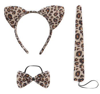 ZESTAW DO STROJU PANTERA PLUSZOWA OPASKA Z USZAMI OGON MUSZKA