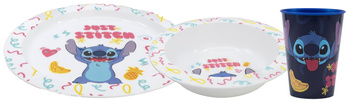 ZESTAW OBIADOWY STITCH 3w1 TALERZ MISKA KUBEK STICZ