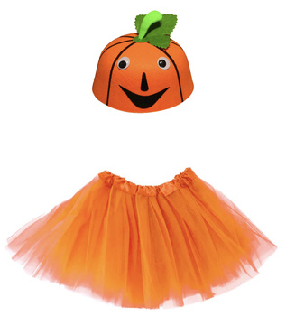 STRÓJ HALLOWEEN CZAPKA DYNIA FILCOWA + SPÓDNICZKA TIULOWA TUTU POMARAŃCZOWA