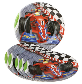 TALERZYKI PAPIEROWE SAMOCHÓD F1 WYŚCIGI 6szt - 18cm