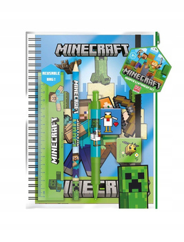 MINECRAFT - ZESTAW PRZYBORÓW SZKOLNYCH LINIJKA OŁÓWEK DŁUGOPIS TEMPERÓWKA