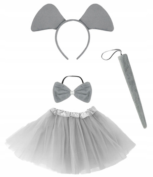 STRÓJ SŁONIK SŁOŃ PLUSZOWA OPASKA Z USZAMI OGON MUSZKA + SPÓDNICZKA TUTU