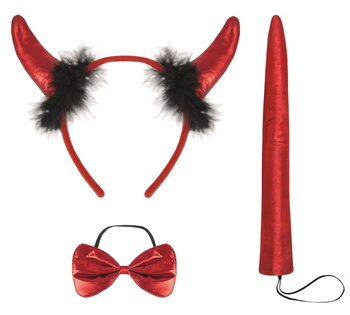 AKCESORIA DO STROJU DIABEŁEK OPASKA Z ROGAMI OGON MUSZKA