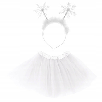 STRÓJ ŚNIEŻYNKA OPASKA PŁATKI ŚNIEGU + SPÓDNICZKA TIULOWA TUTU BIAŁA