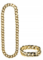 ZESTAW ZŁOTY ŁAŃCUCH NASZYJNIK + BRANSOLETKA GOLD PIMP RAPER GANSTER ELVIS