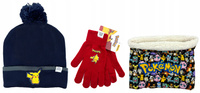 CZERWONE RĘKAWICZKI KOMIN + CZAPKA ZIMOWA POKEMON PIKACHU Z POMPONEM GRANAT
