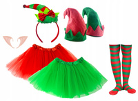 STRÓJ ELFA SKRZATA SPÓDNICZKA TUTU 30cm + OPASKA LUB CZAPKA USZY RAJSTOPY