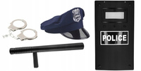 CZAPKA POLICYJNA PAŁKA TONFA KAJDANKI TARCZA STRÓJ POLICJANT USA