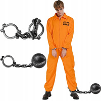 STRÓJ KOMBINEZON WIĘŹNIA SKAZAŃCA POMARAŃCZOWY L + KAJDANY + KULA
