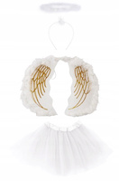 STRÓJ ANIOŁ OPASKA AUREOLA SKRZYDŁA + SPÓDNICZKA TIULOWA TUTU BIAŁA