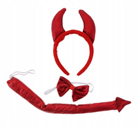 ZESTAW CZERWONY DIABEŁ ROGI DIABŁA SATYNOWY OPASKA OGON MUSZKA DO STROJU