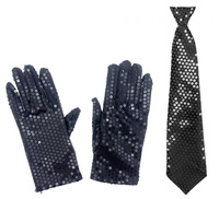 ZESTAW CZARNY KRAWAT CEKINOWY + CEKINOWE RĘKAWICZKI DISCO TECHNO EDM