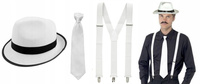 ZESTAW STRÓJ GANGSTER MAFIA BIAŁY KAPELUSZ SZELKI KRAWAT